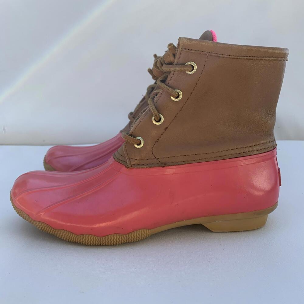 Women's Sperry Top Sider Waterproof Duck Boots, Insulated Pink Lining, Size 7.5